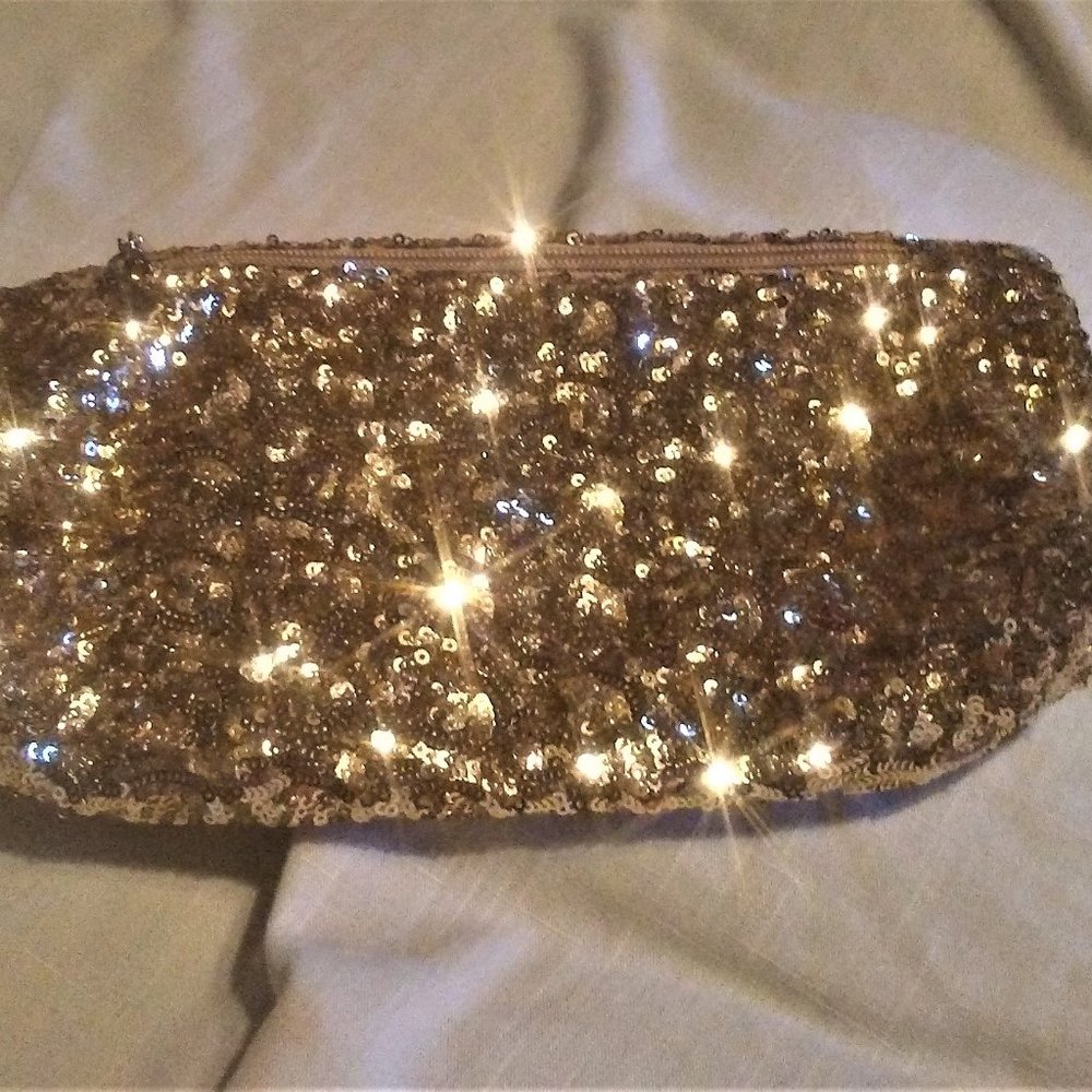 Gold Sequined Victoria's Secret Clutch Bag